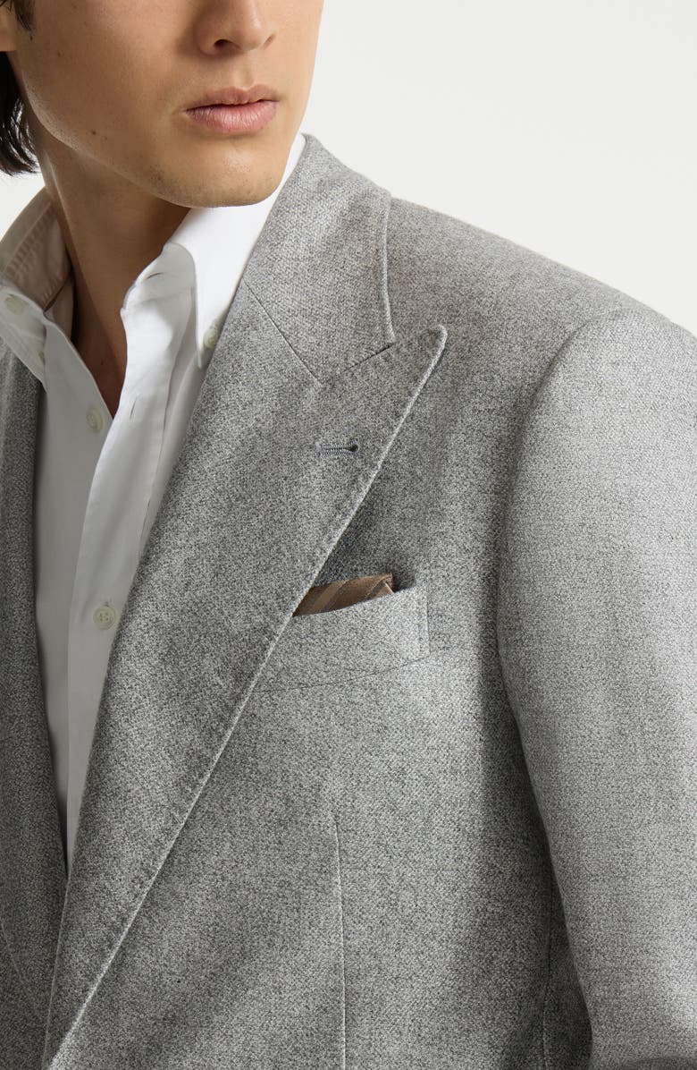 Brunello Cucinelli Regimental stripe silk pocket square, Alternate, color, Grey