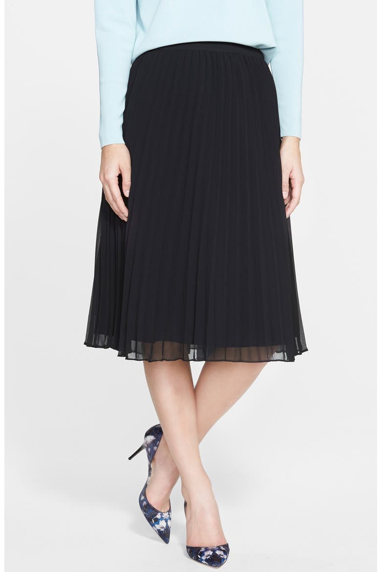 Pleat Midi Skirt, Main, color, BLACK