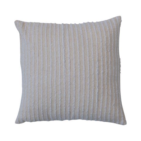 Cotton & Acrylic Pillow with Stripes & Gold Thread, Beige & White