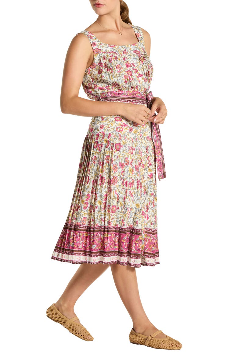 Buttoned Pleated Midi Dress, Alternate, color, WHITE FLORAL