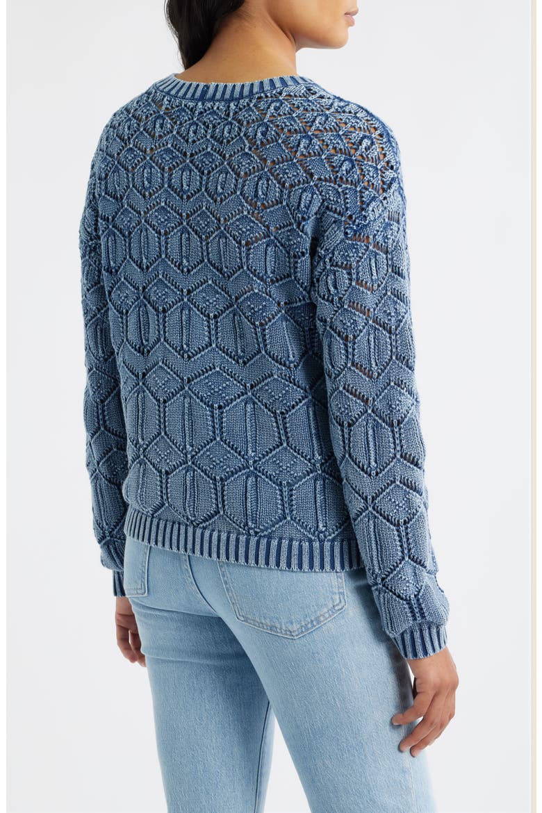Distressed Wash Openwork Sweater, Alternate, color, INDIGO