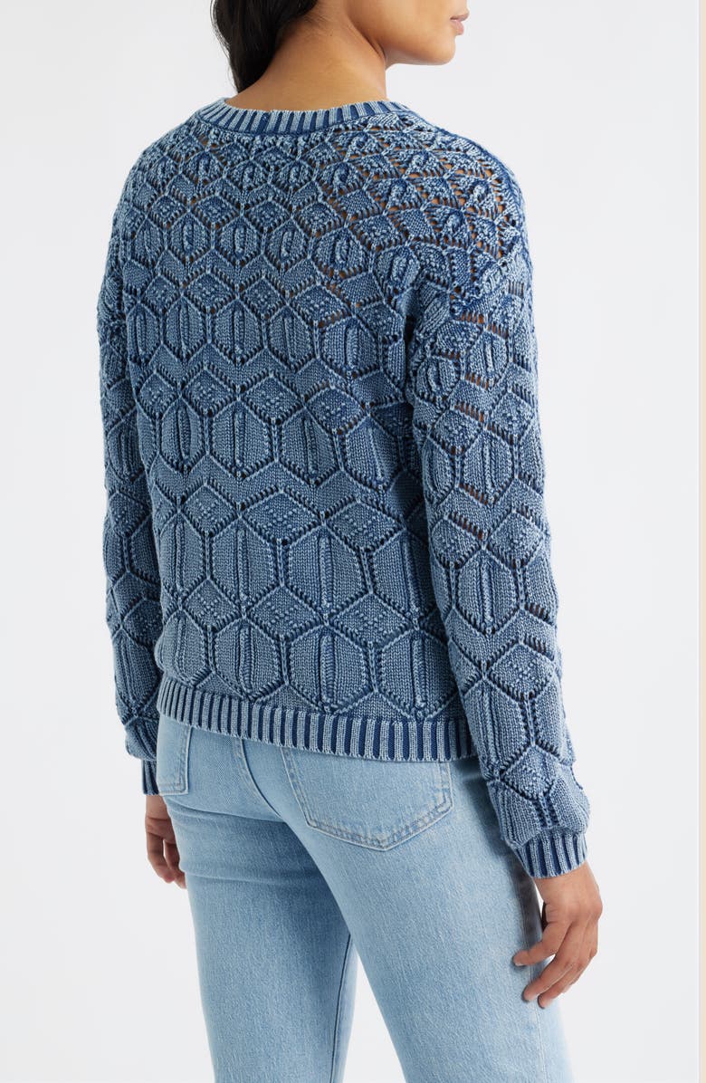 CITY BLUES Distressed Wash Openwork Sweater, Alternate, color, Indigo