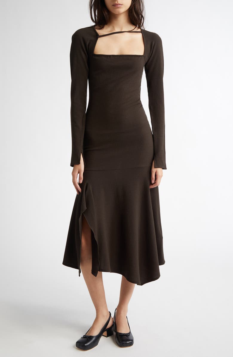 Paloma Wool Kira Asymmetric Long Sleeve Wool Blend Sweater Dress, Main, color, Brown