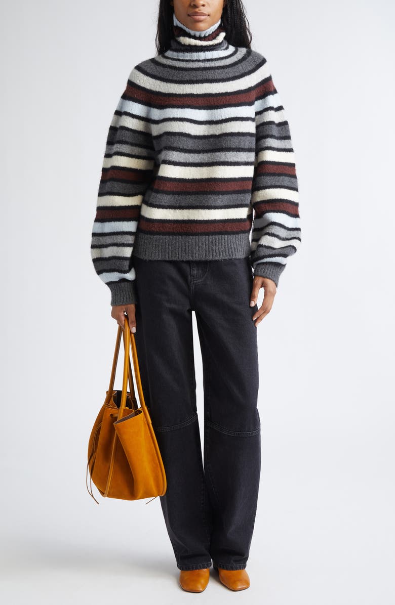 Proenza Schouler Danea Stripe Cashmere Blend Turtleneck Sweater, Alternate, color, Neutral Multi