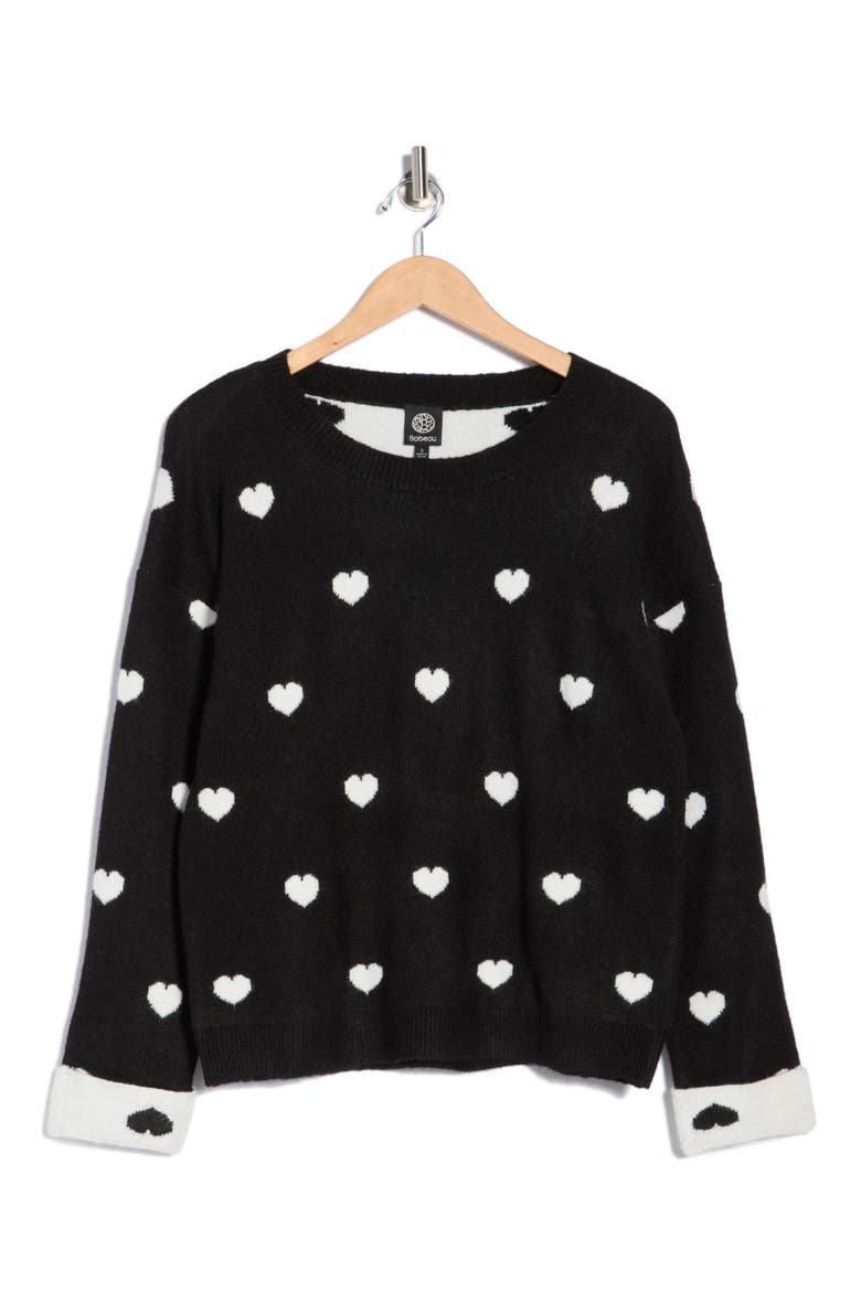 Scattered Heart Pullover Sweater, Alternate, color, BLACK/ IVORY