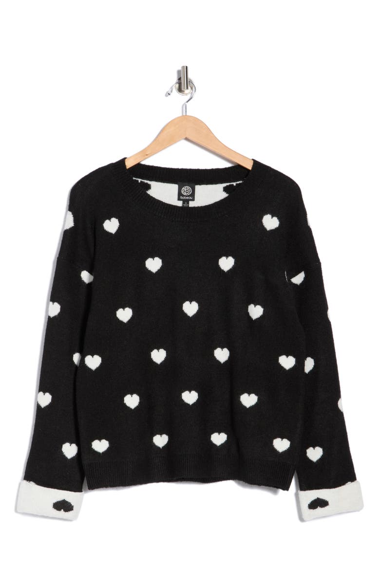 Bobeau Scattered Heart Pullover Sweater, Main, color, Black/ Ivory