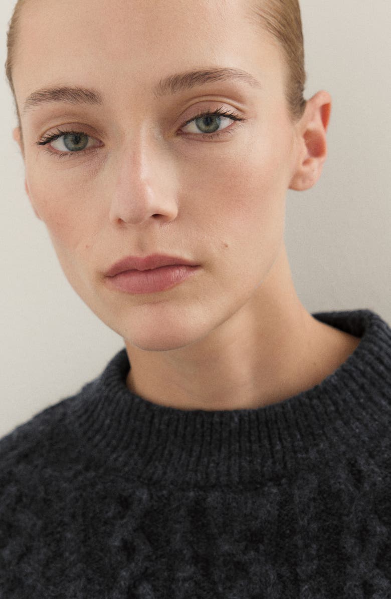 MANGO Cable Crewneck Lounge Sweater, Alternate, color, Charcoal