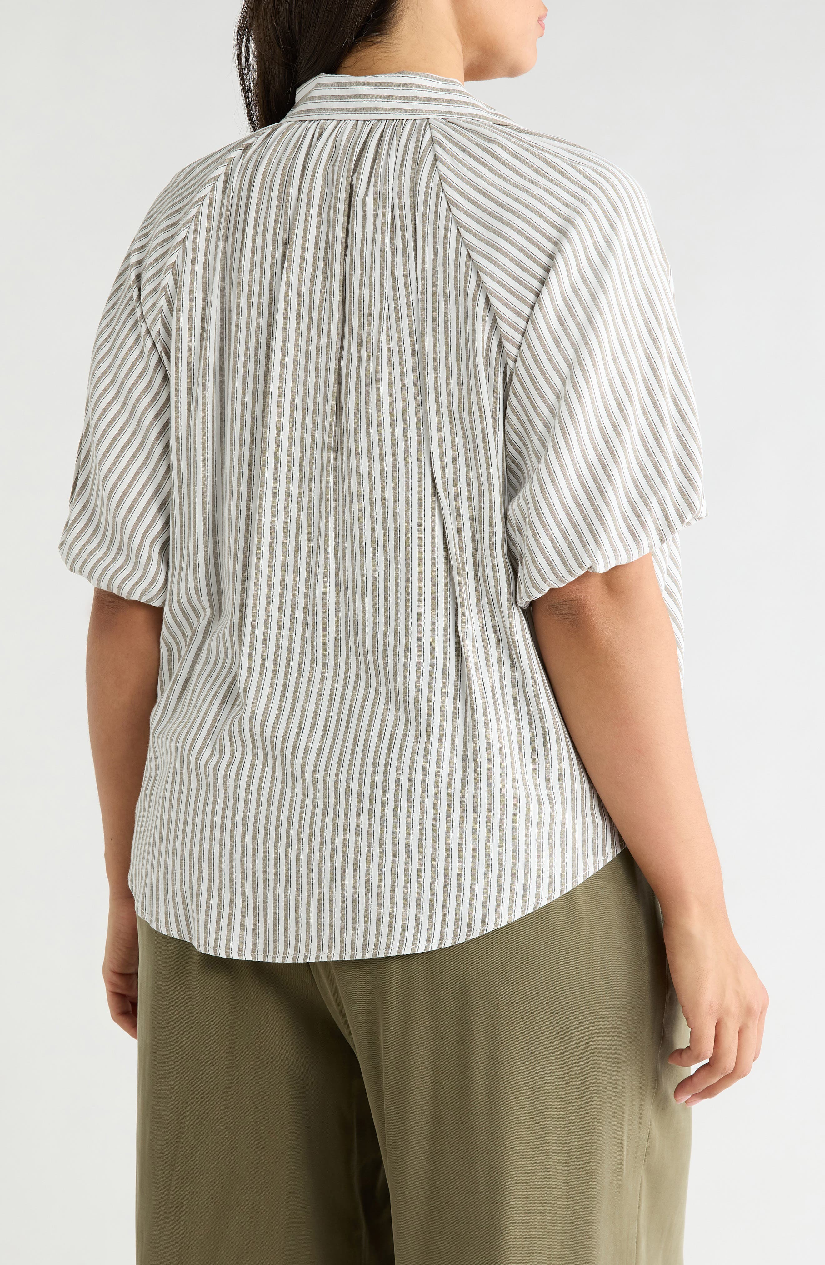 Stripe Bubble Sleeve Button-Up Shirt - image 4