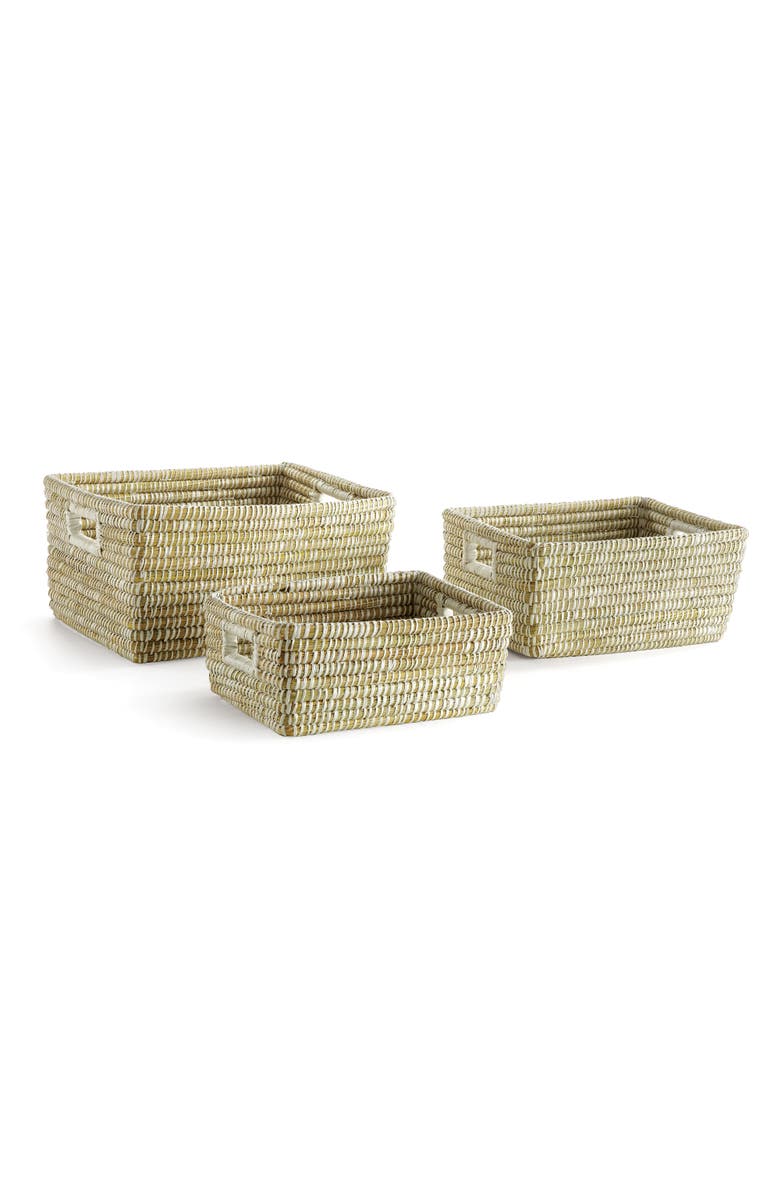 Napa Home & Garden Rivergrass Rectangular Storage Baskets With Handles Set of 3, Main, color, White