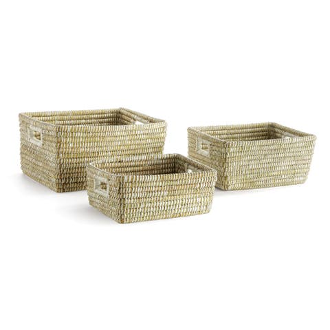 Rivergrass Rectangular Storage Baskets With Handles Set of 3