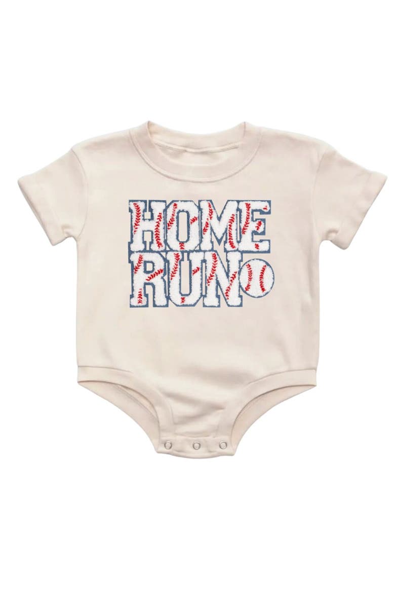 Sweet Wink Home Run Patch Short Sleeve Romper, Main, color, Natural