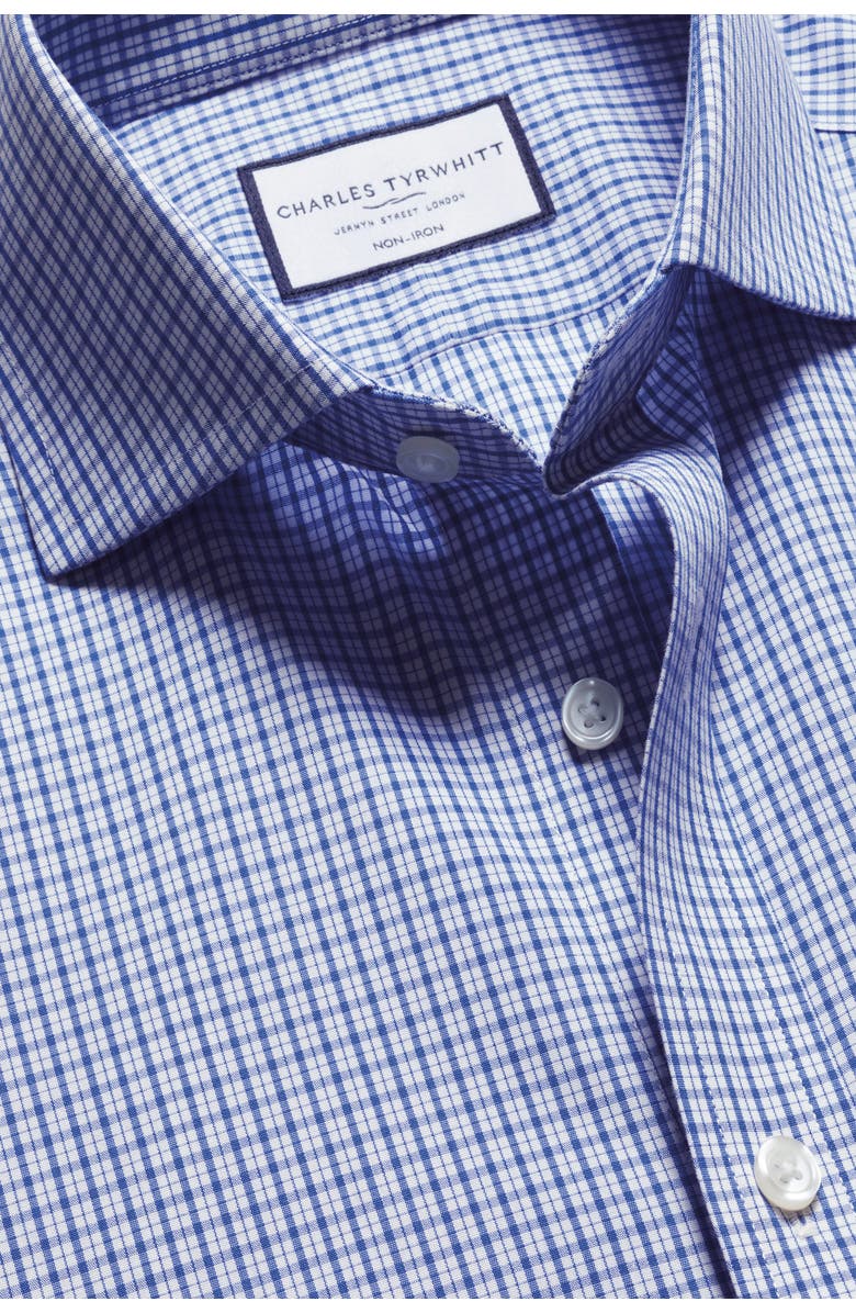 Charles Tyrwhitt Grid Check Non-Iron Stretch Twill Slim Fit Shirt Single Cuff, Alternate, color, Cobalt Blue