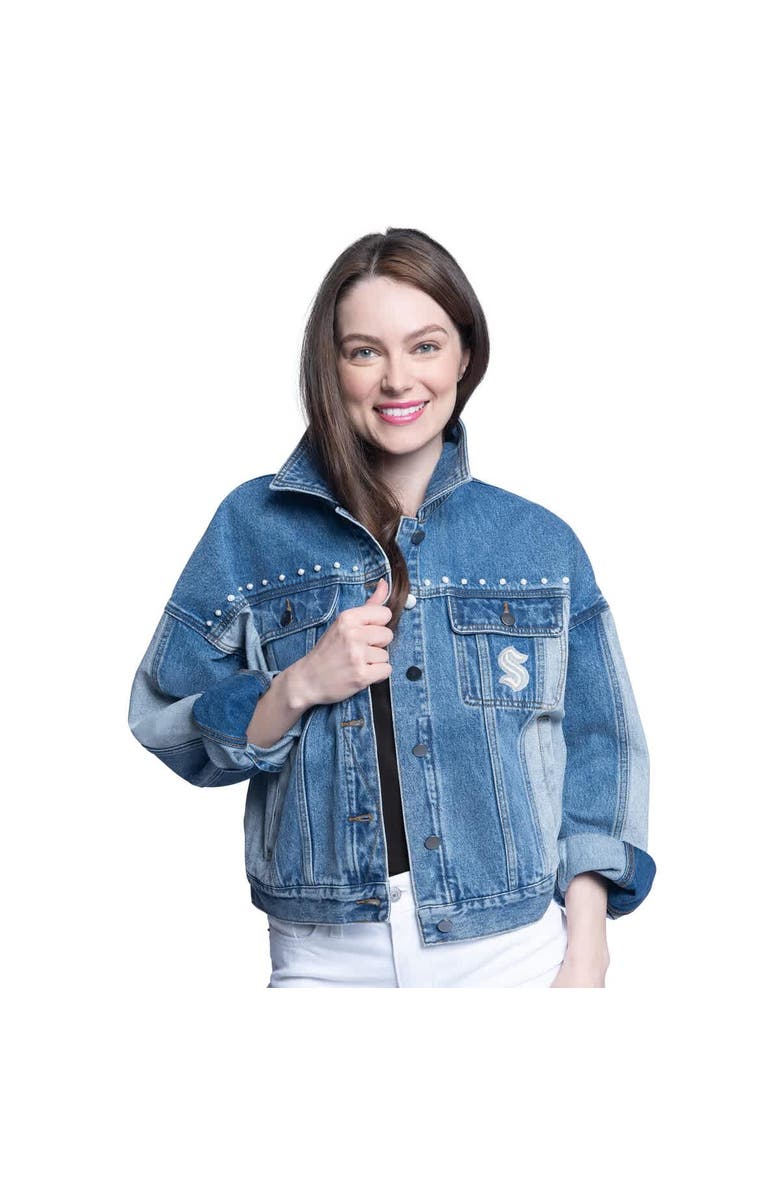 G-III SPORTS BY CARL BANKS Women's G-III Sports by Carl Banks Seattle Kraken Buzzer Beater Button-Up Denim Jacket, Main, color, Light Blue