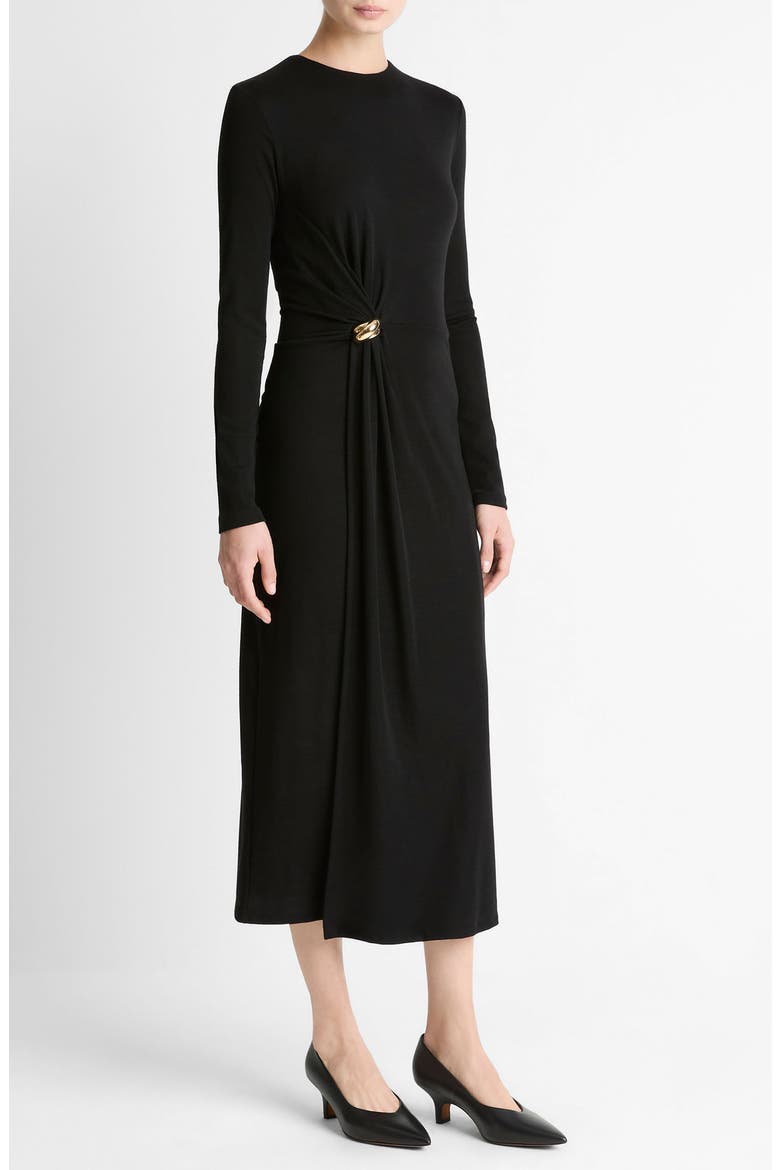Wool Blend Drape Midi Dress, Alternate, color, BLACK