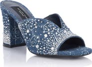 PHILIPP PLEIN Denim Mid Heels Platform Sandals Monogram Strass Women