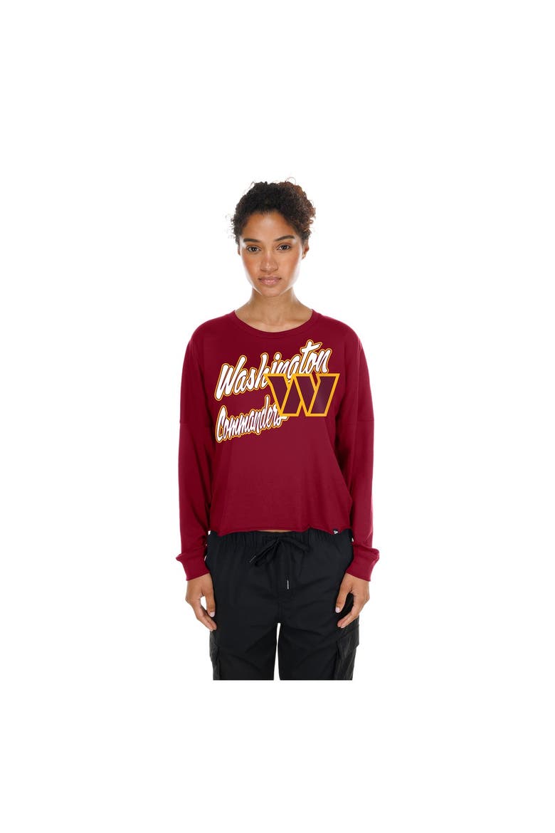Women's New Era  Burgundy Washington Commanders Cropped Oversized Long Sleeve T-Shirt, Main, color, Burgundy