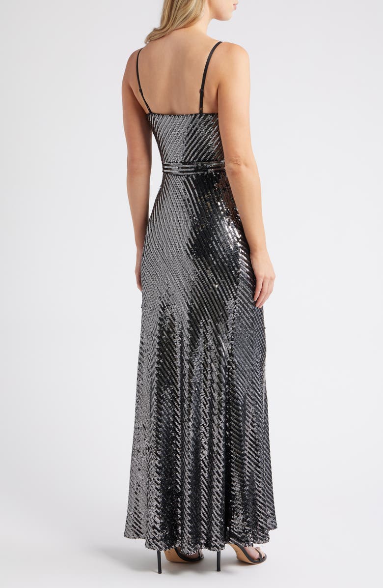 Vince Camuto Linear Sequin Mermaid Gown, Alternate, color, Gunmetal