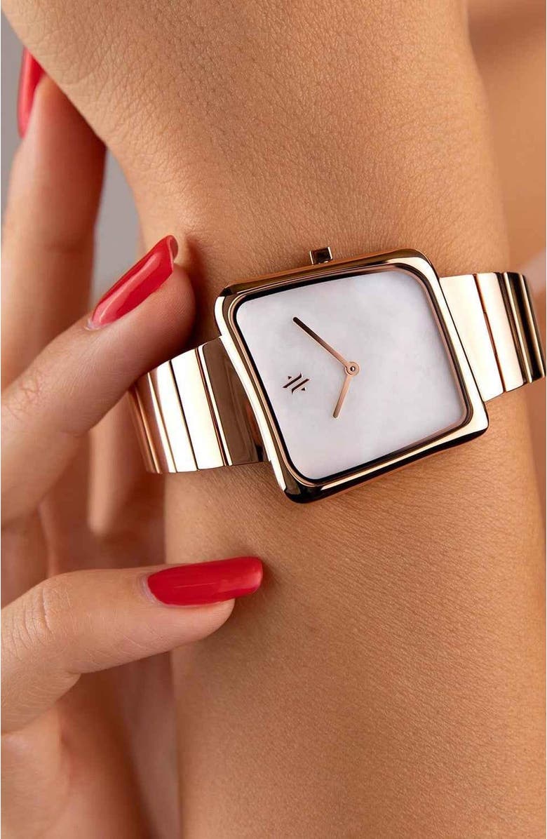 VANNA Nebula Gemstone Watch, Alternate, color, White Pearl-Rose Gold