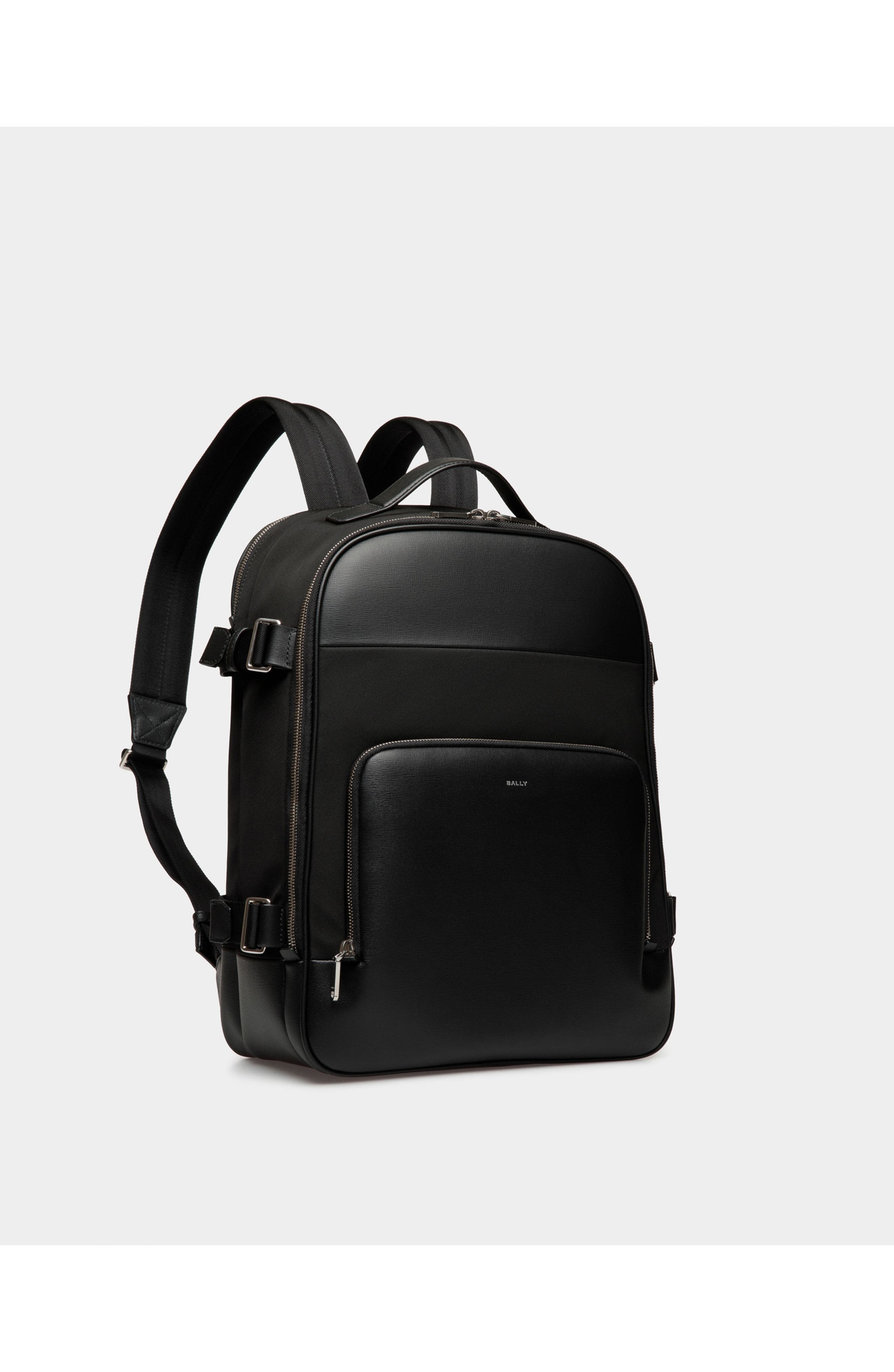 Bally Vogel Backpack In Nylon And Recycled Bovine Leather, Alternate, color, Black+Palladio