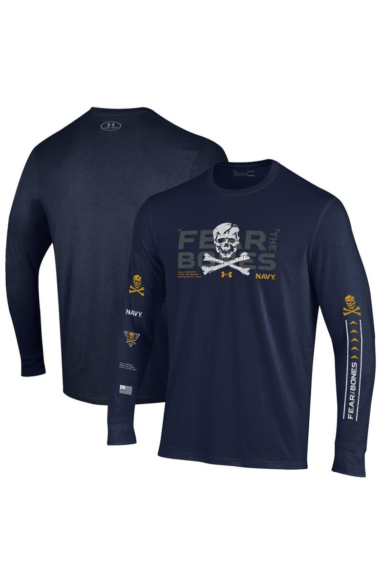 Under Armour Men's Under Armour  Navy Navy Midshipmen Distressed Jolly Rogers Performance Long Sleeve T-Shirt, Main, color, 