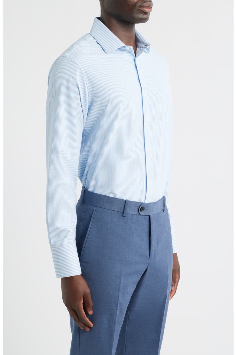 Leeward Trim Fit Stripe Performance Button-Up Shirt, Alternate, color, BEL AIR BLUE BANKER STRIPE