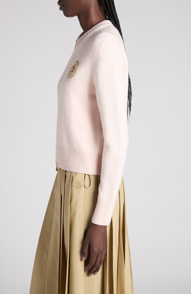 Moncler Heart Patch Virgin Wool & Cashmere Cardigan, Alternate, color, Rose Shadow