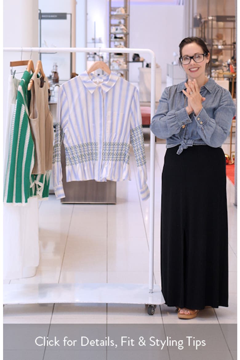 Stripe Smock Detail Organic Cotton Button-Up Shirt video