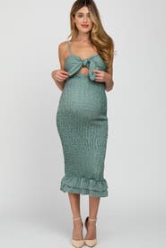PinkBlush Gingham Print Smocked Fitted Self-Tie Midi Dress