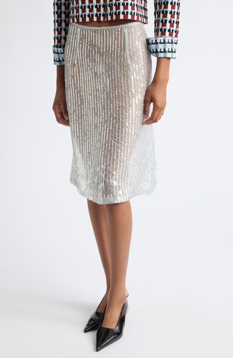 Isabella Sequin Stripe Silk Skirt
