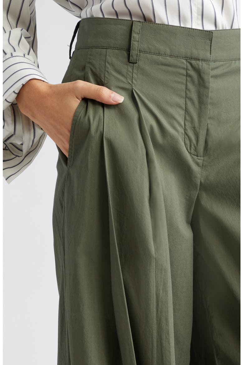 Didi Pleated Stretch Cotton Poplin Wide Leg Pants, Alternate, color, OLIVE NIGHT