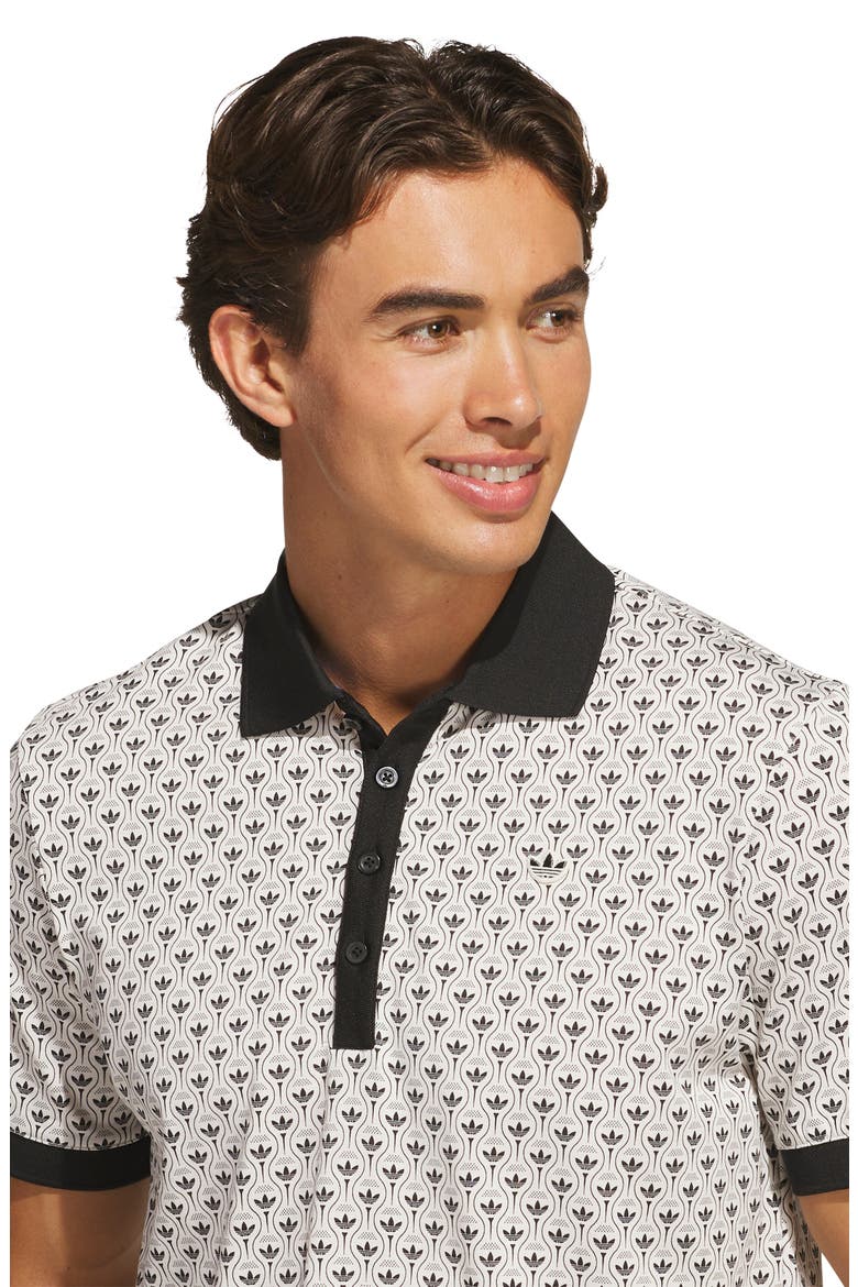 Originals Trefoil Print Polo, Alternate, color, BLACK/ CHALK WHITE