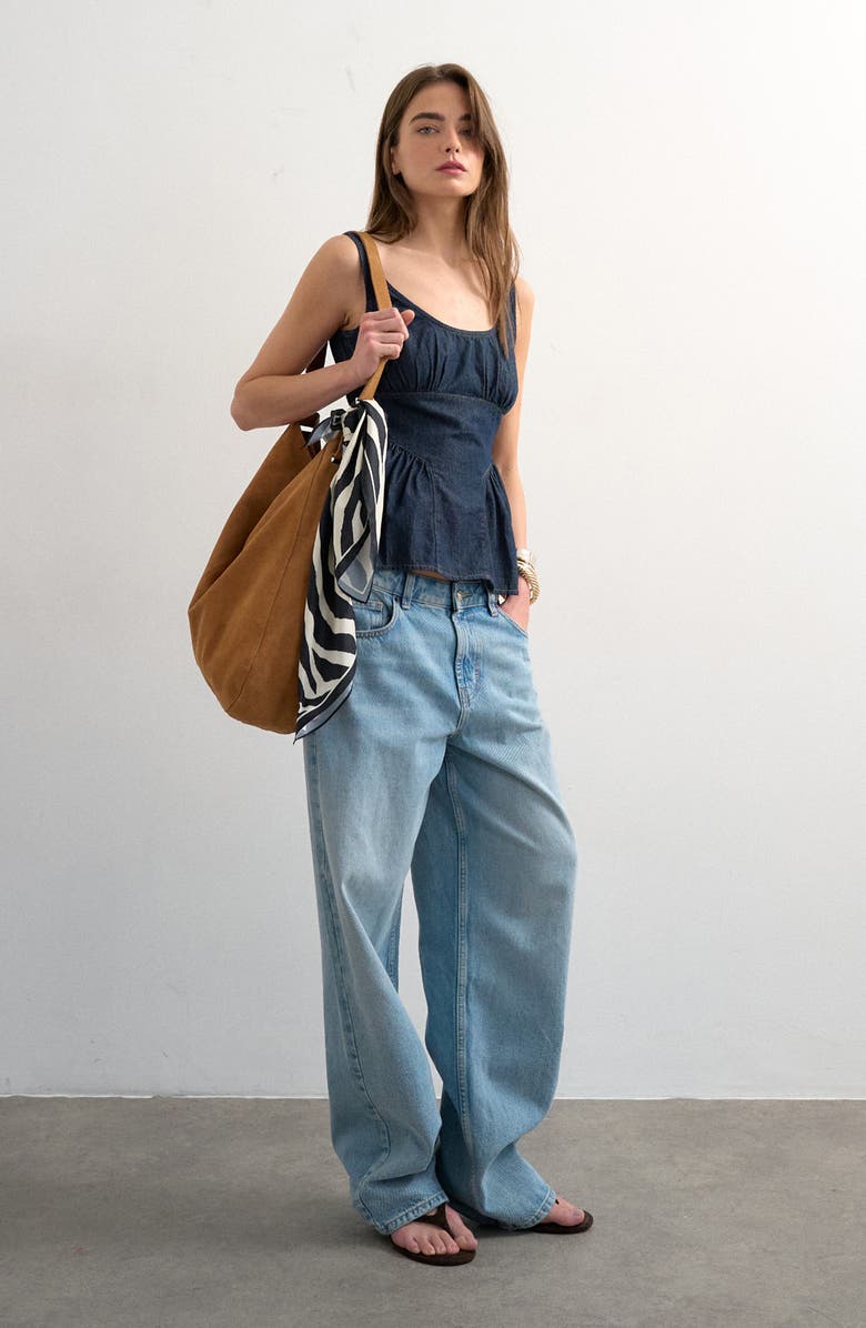 Topshop Denim Peplum Tank, Alternate, color,