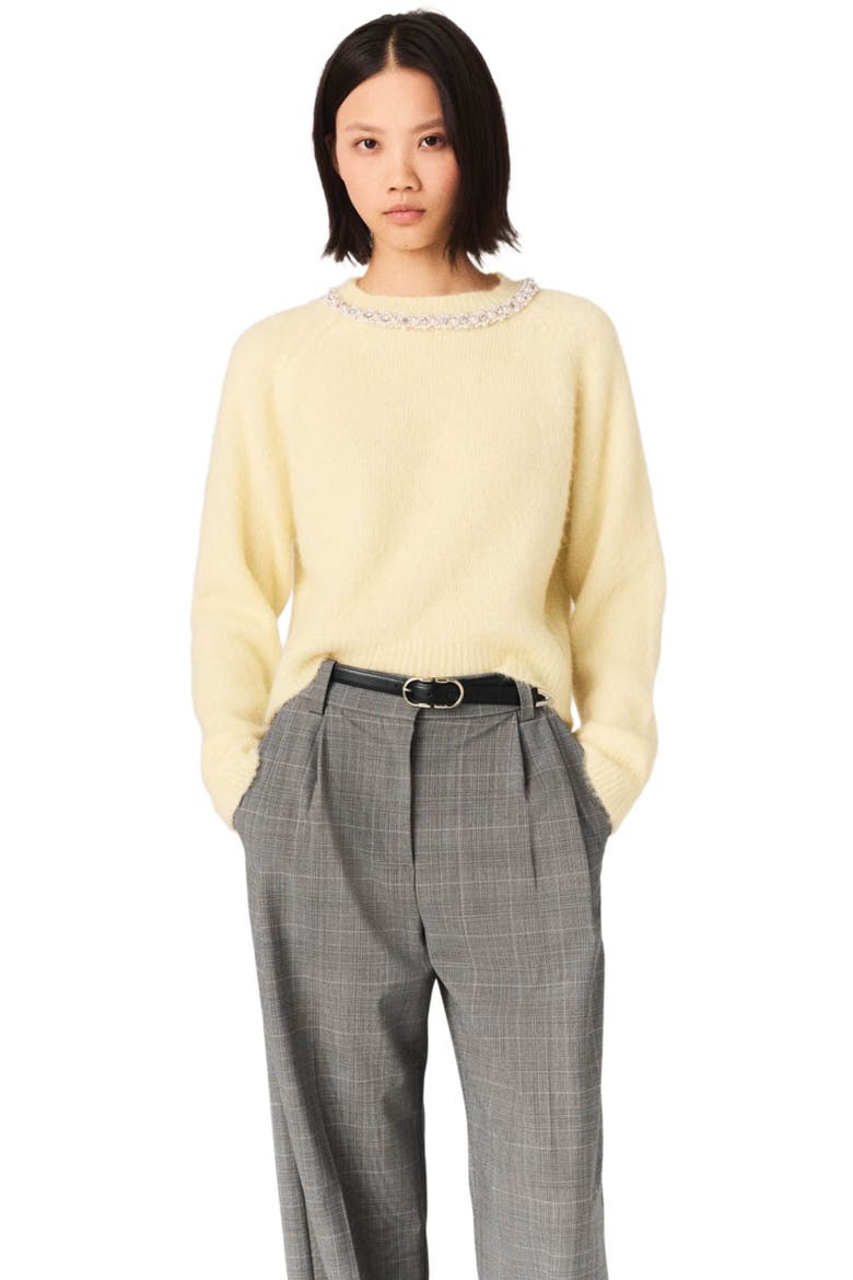 Removable jewel collar sweater, Main, color, Pale yellow