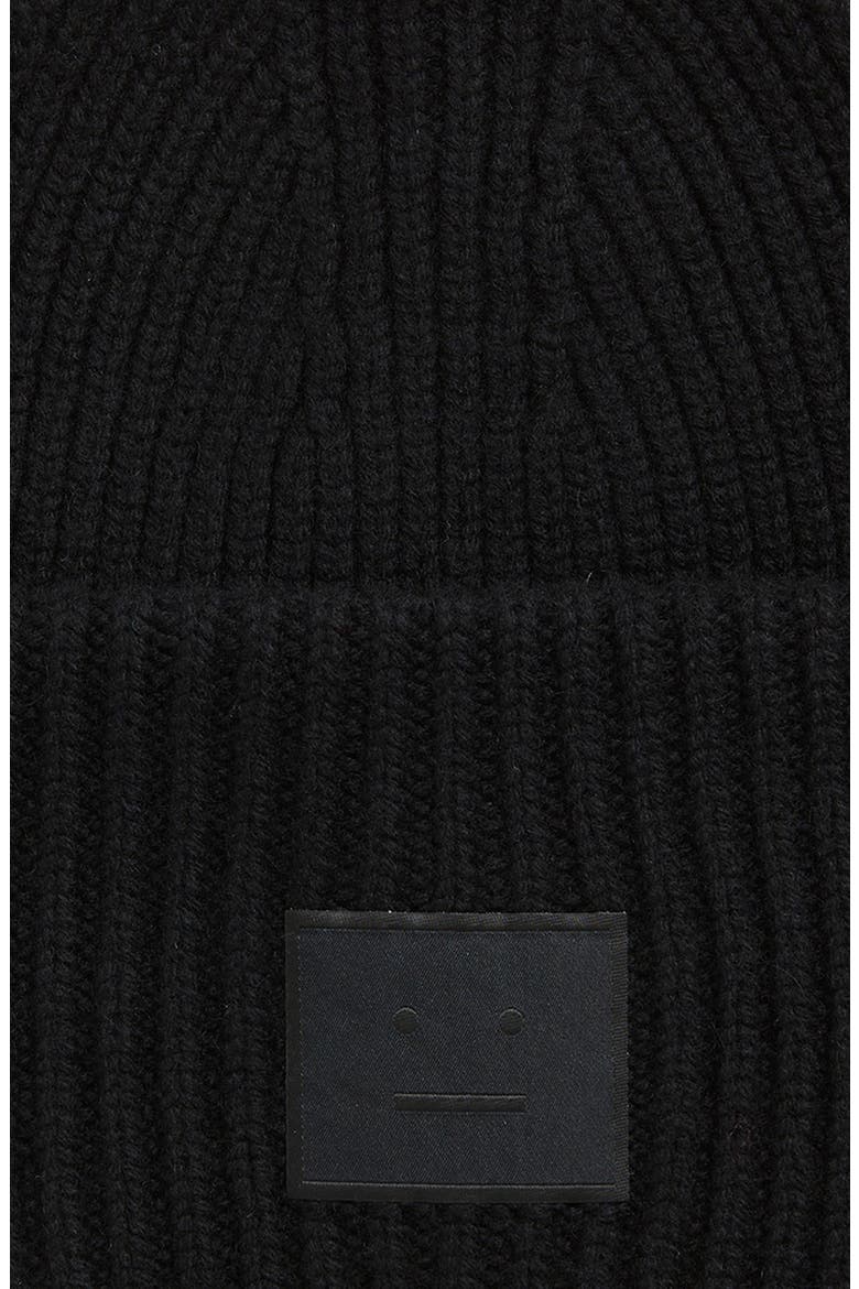 Pansy Face Patch Wool & Yak Hair Blend Beanie, Alternate, color, BLACK