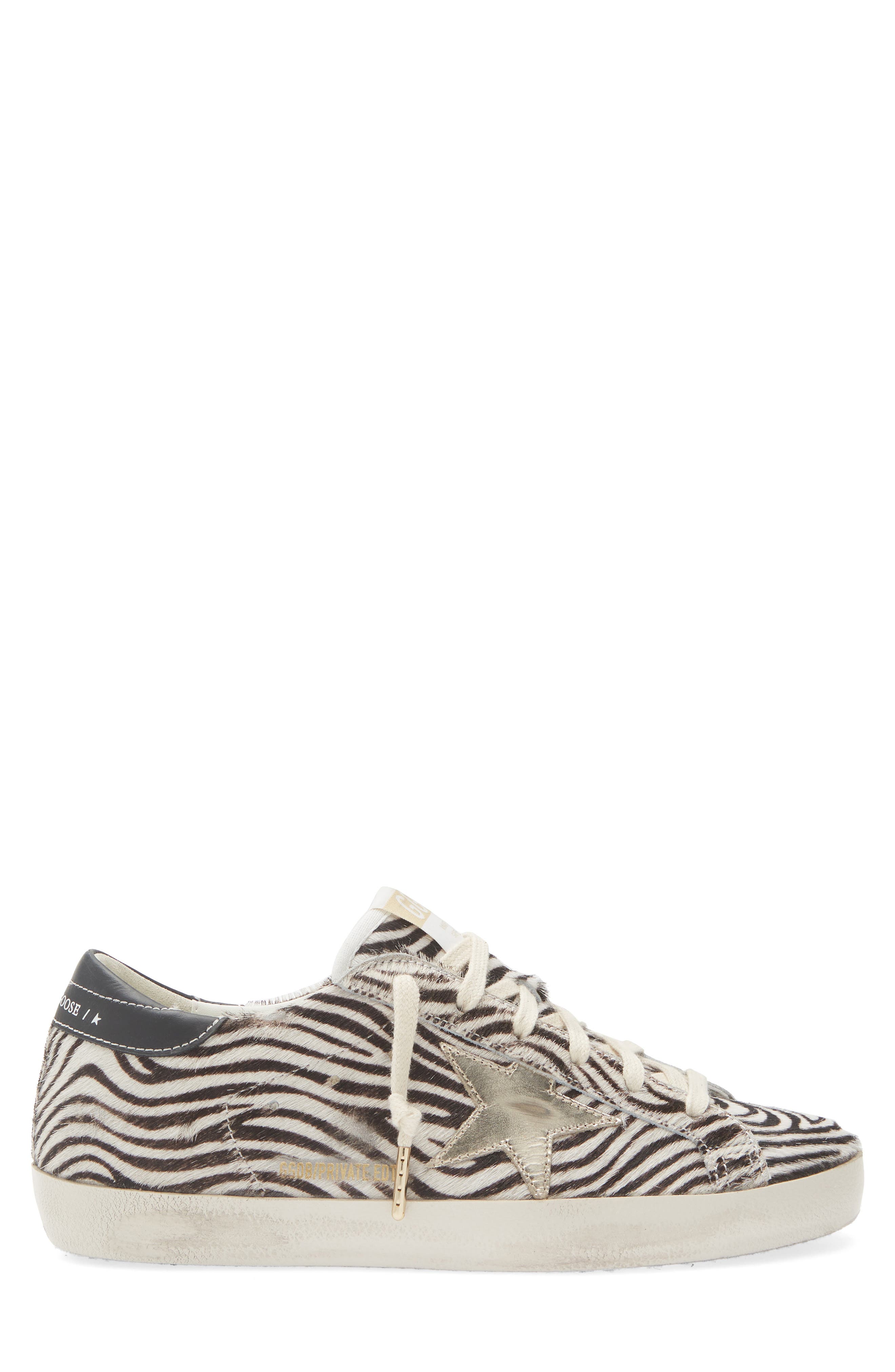 Golden Goose Super-Star Zebra Print Genuine Calf Hair Low Top Sneaker, Alternate, color, White/ Black/ Platinum