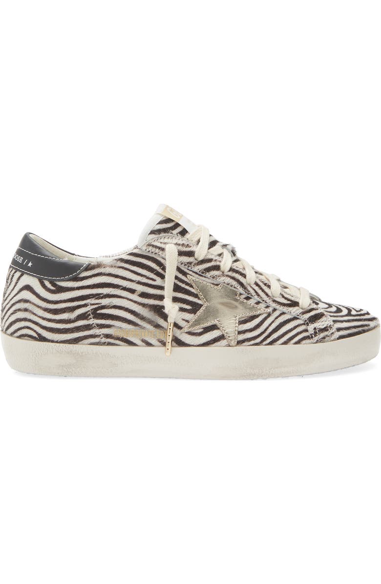 Golden Goose Super-Star Zebra Print Genuine Calf Hair Low Top Sneaker, Alternate, color, White/ Black/ Platinum