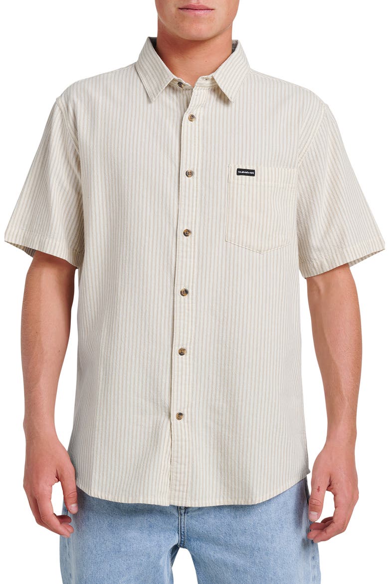 Oxford Stripe Classic Short Sleeve Button-Up Shirt, Main, color, MOONSTRUCK