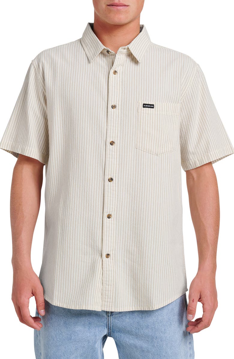 Quiksilver Oxford Stripe Classic Short Sleeve Button-Up Shirt, Main, color, Moonstruck
