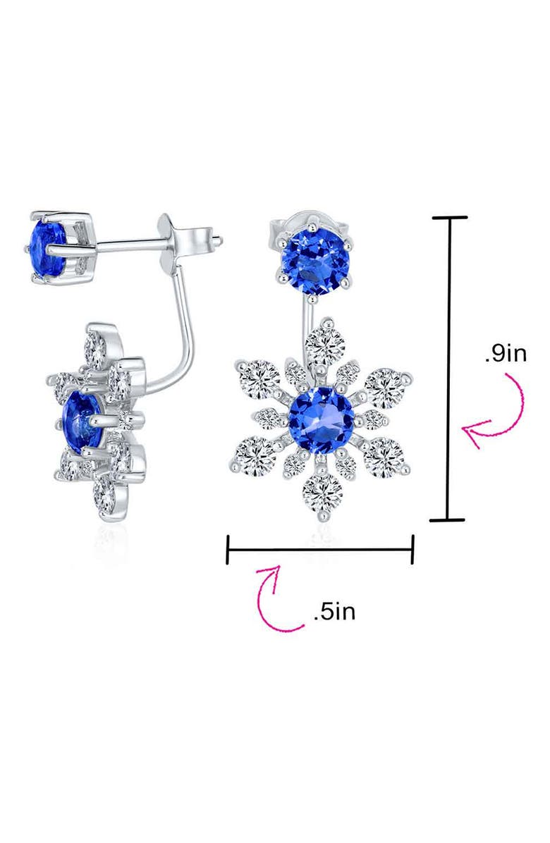BLING JEWELRY Sterling Silver CZ Snowflake Jacket Earrings, Alternate, color, Dark Blue
