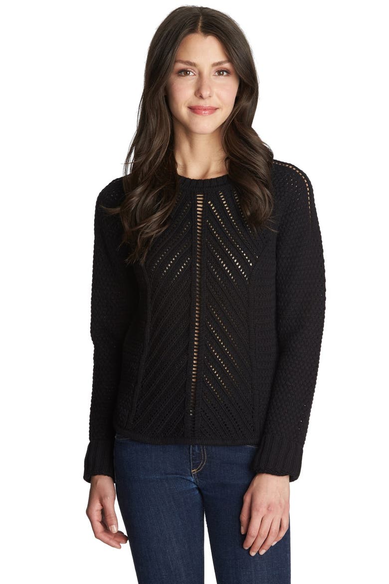 Loose Knit Crewneck Sweater, Main, color, RICH BLACK