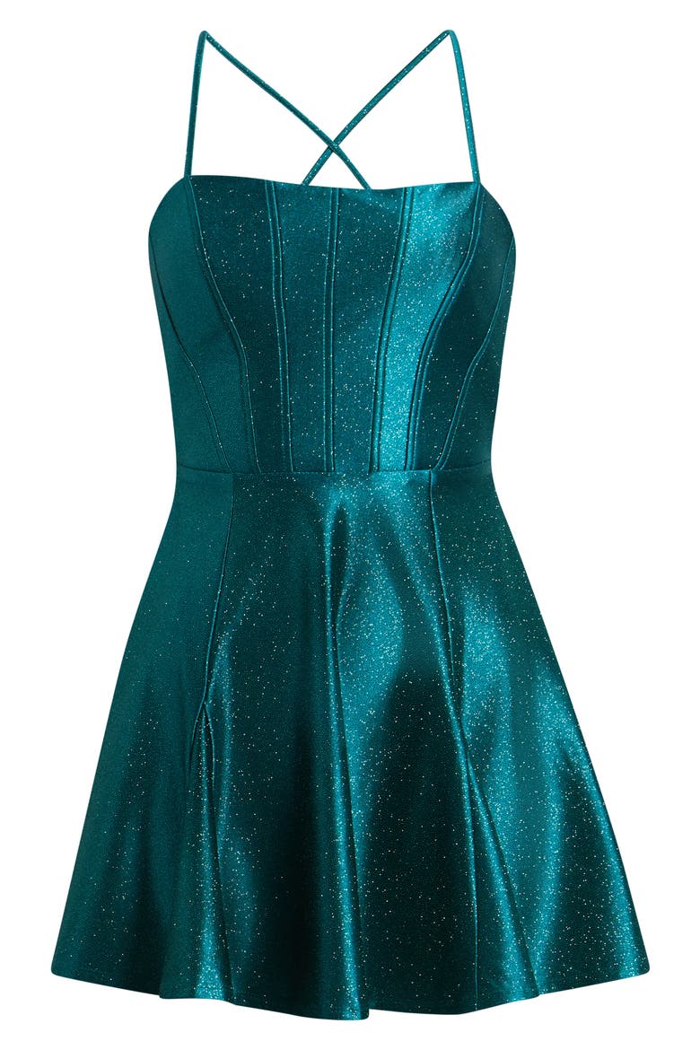 Glitter Knit Lace Up Back Skater Minidress, Alternate, color, EMERALD