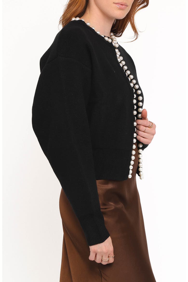 Bloom Faux Pearl Trim Cardigan, Alternate, color, BLACK