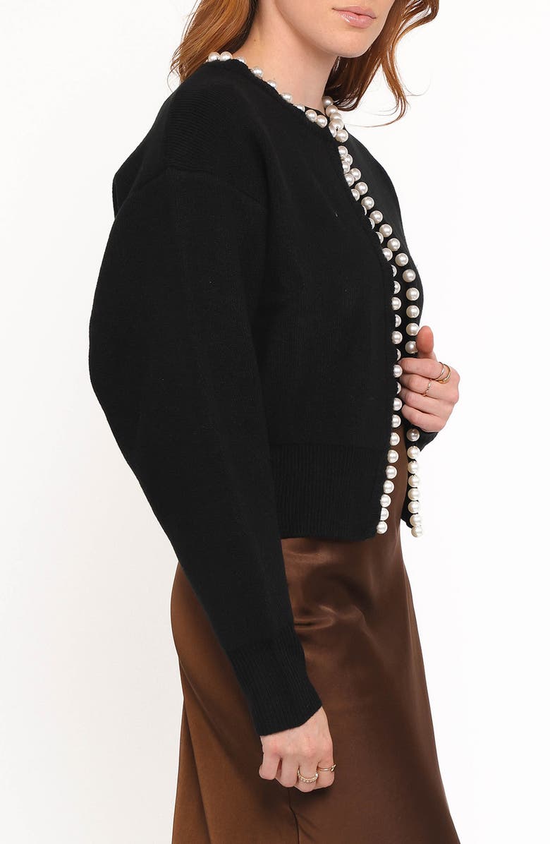 Petal & Pup Bloom Faux Pearl Trim Cardigan, Alternate, color, Black