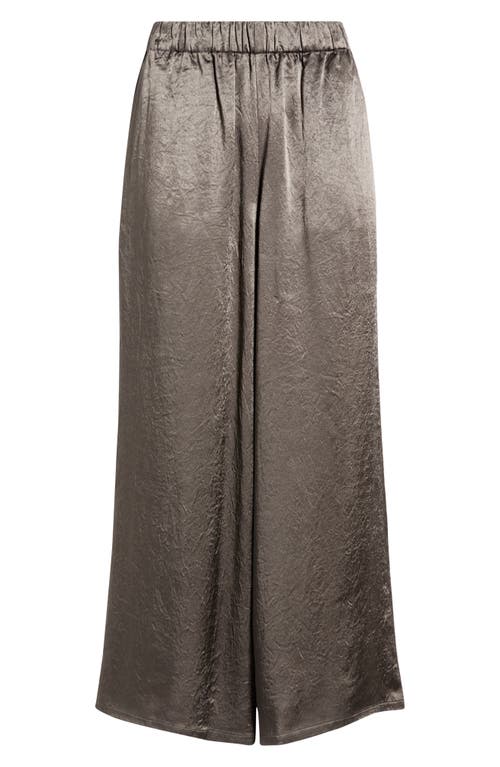 Eileen Fisher Crinkle Satin Wide Leg Ankle Pants In Brown