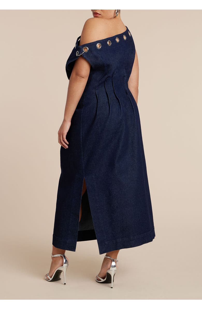 ELOQUII Grommet Detail Denim Dress, Alternate, color, Dark Wash