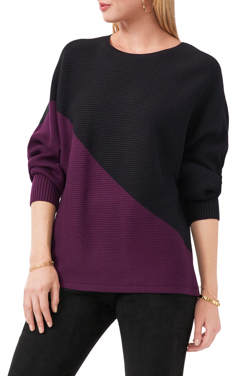Vince Camuto Asymmetric Colorblock Cotton Blend Sweater, Main, color,
