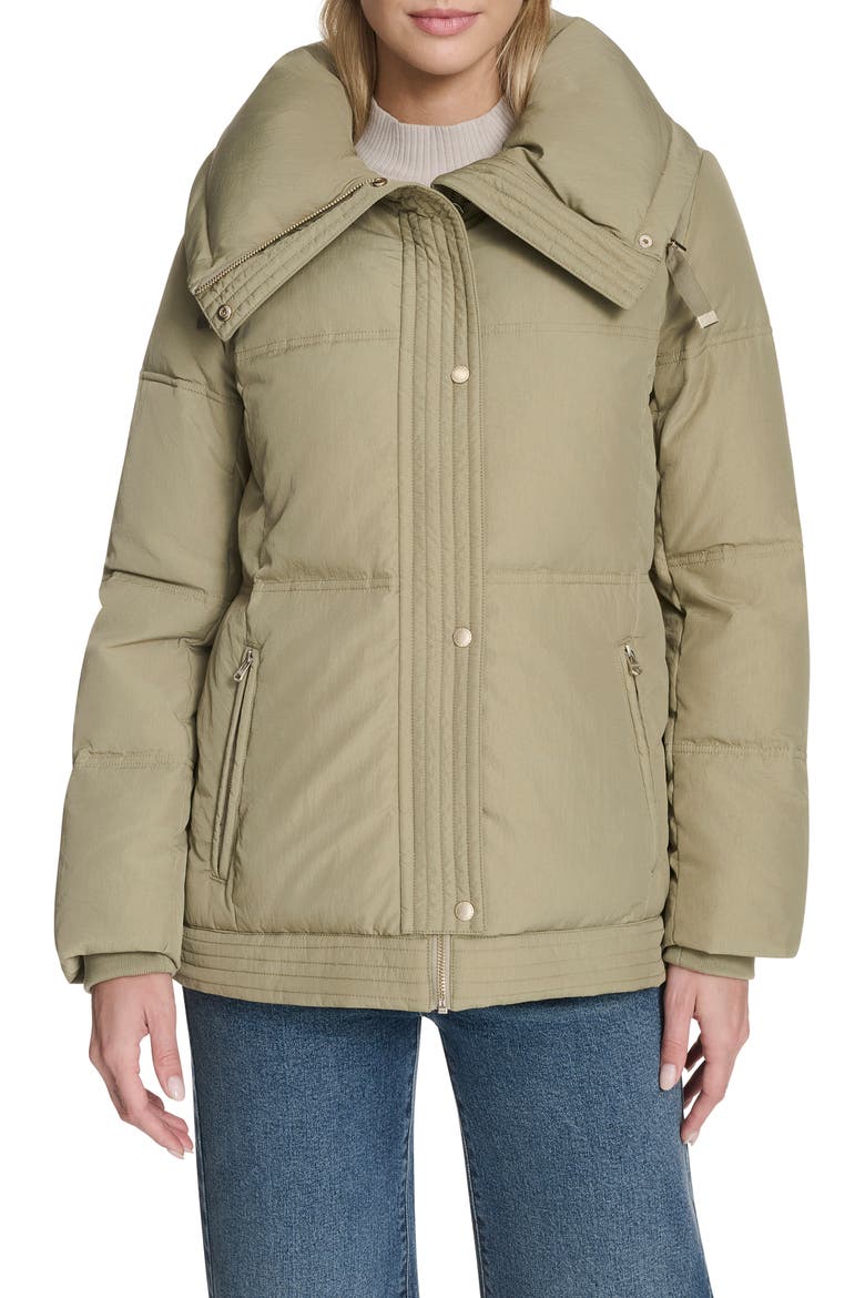 Stand Collar Nylon Twill Insulated Jacket, Main, color, SAGE