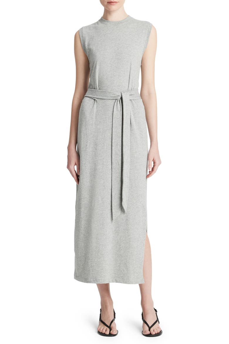 Sleeveless Cotton Knit Midi Dress, Main, color, H GREY