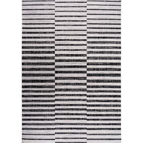 Jonathan Y Sukie Modern Offset Stripe Indoor/outdoor Area Rug In Ivory/black