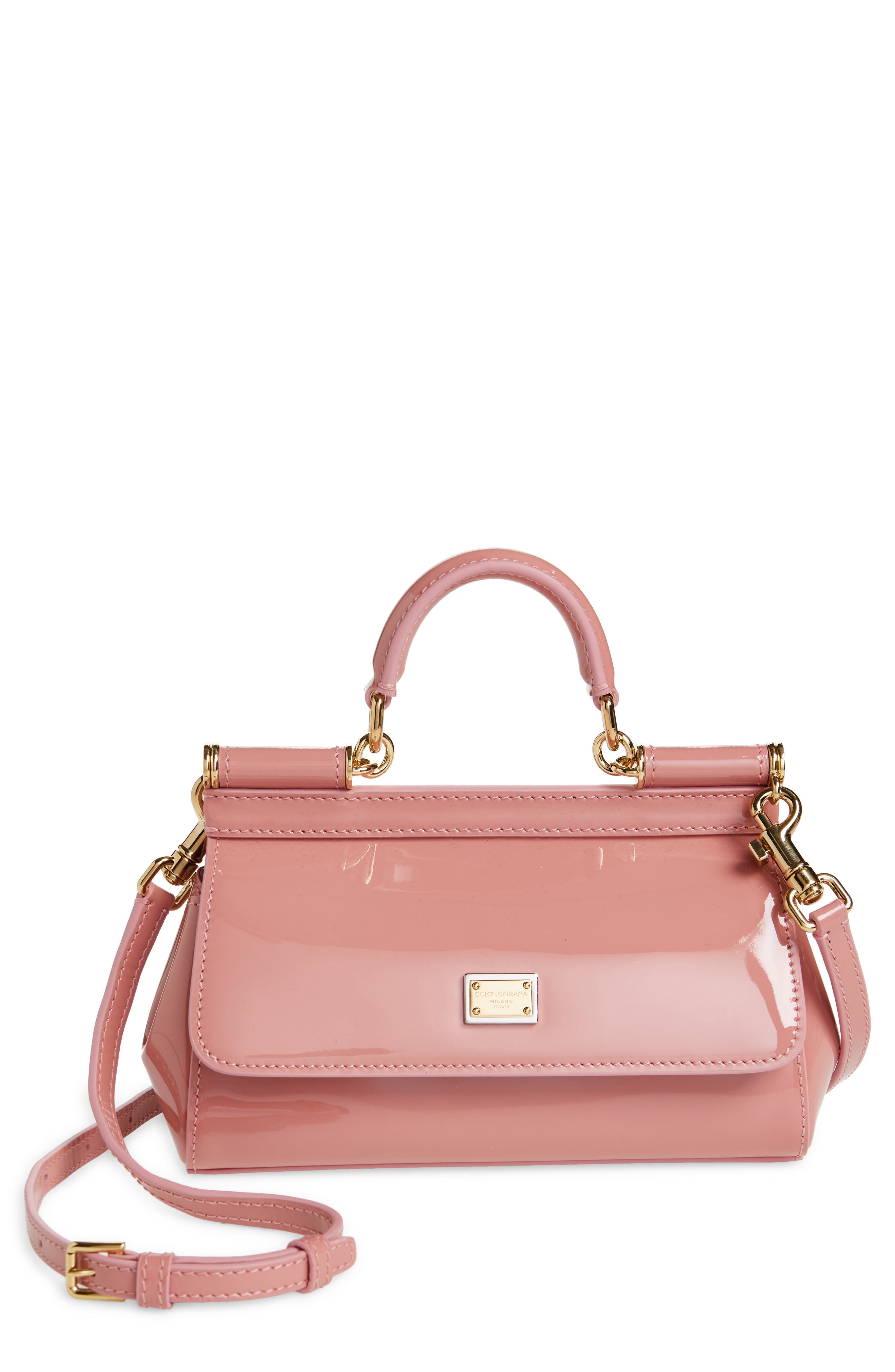 Dolce&Gabbana Small Sicily Patent Leather Top Handle Bag, Main, color, Rosa
